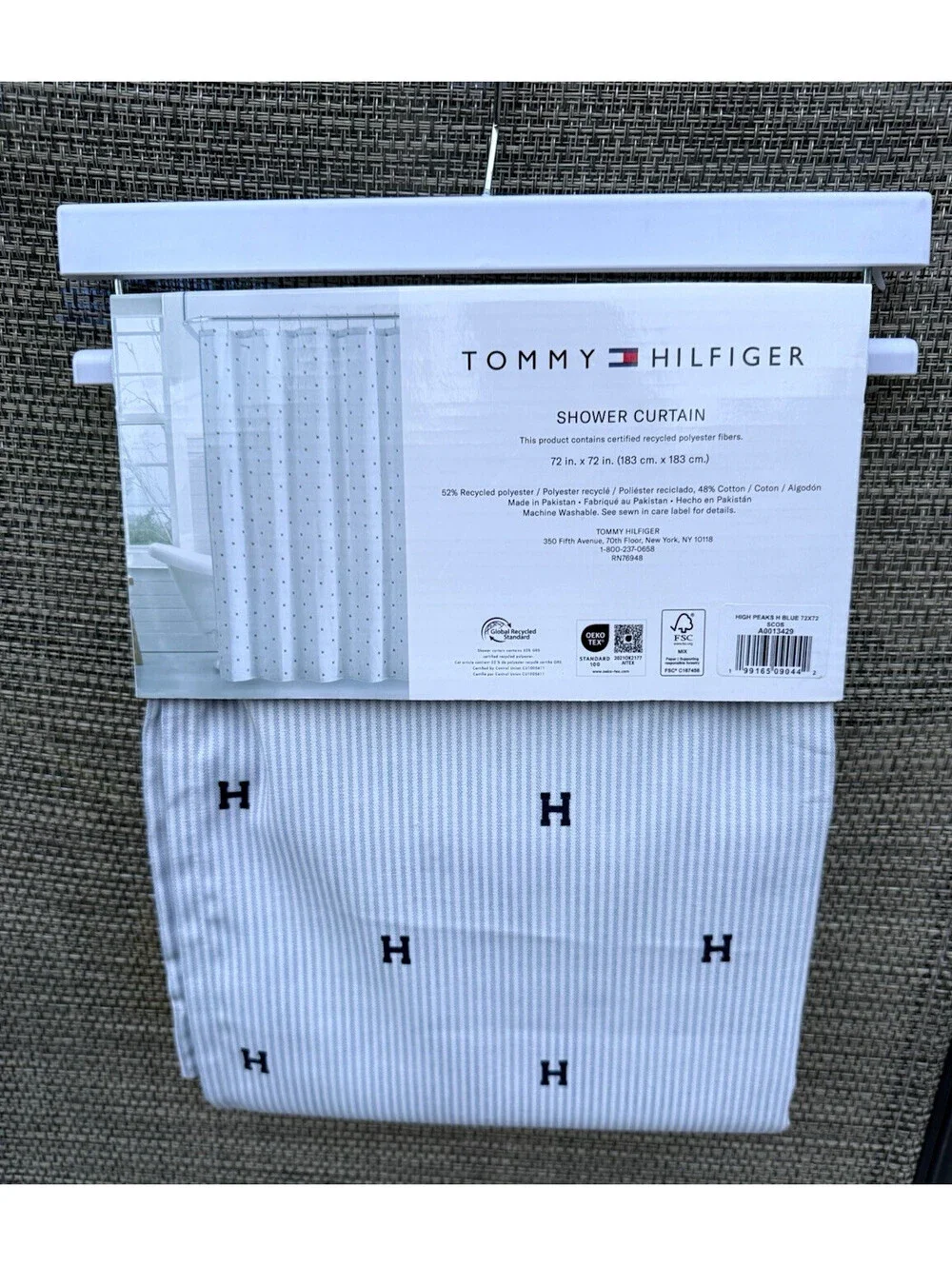 Tommy Hilfiger University Stripe Blue White Oxford Fabric Shower Curtain 72